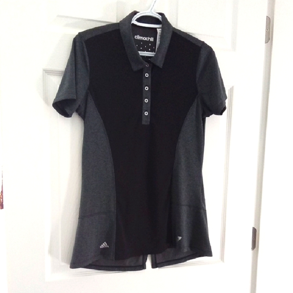 Adidas Women's Colorblock Black Grey Climachill Activewear Polo Top Size Medium